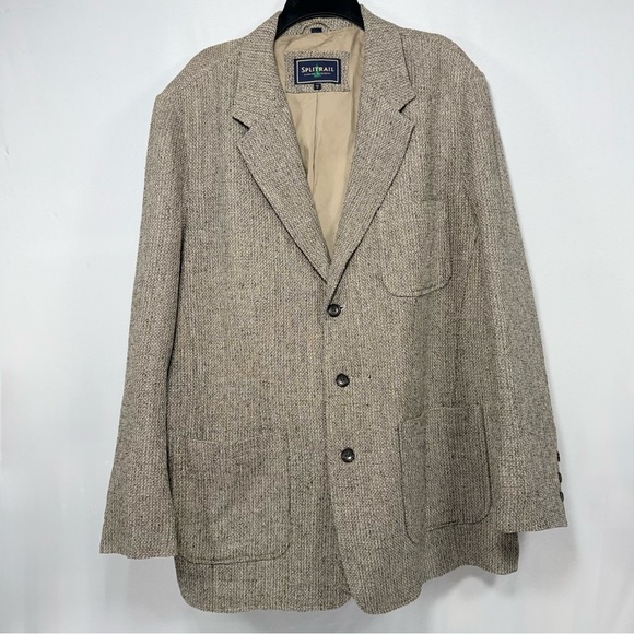 Men's Tweed Splitrail Linen Silk Blend Sport Coat Blazer Jacket Tan Brown REG XL
